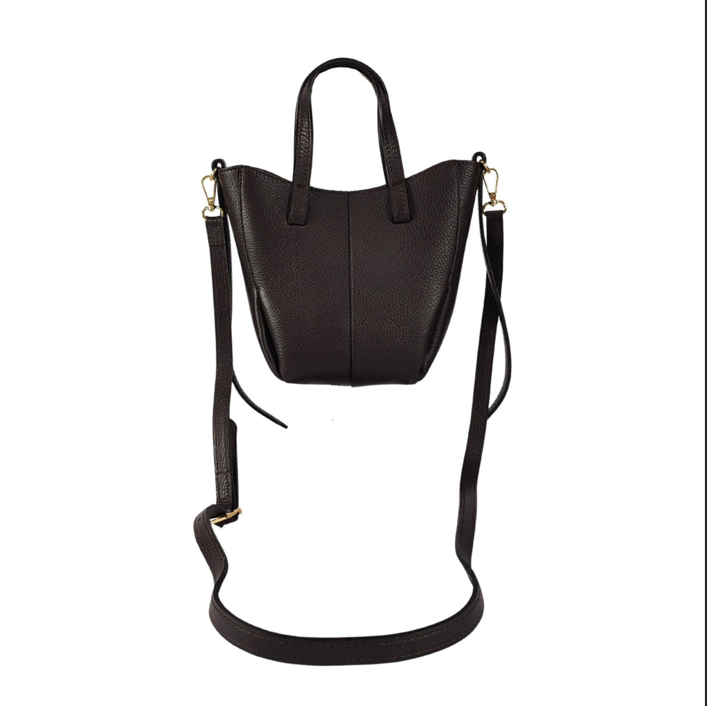 Passeggiata crossbody tote bag, side view showing textured exterior