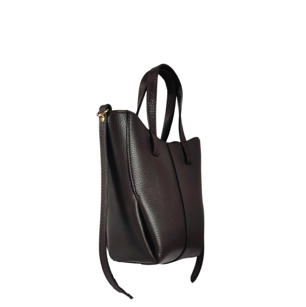 Passeggiata dark crossbody tote bag, front view with long adjustable strap